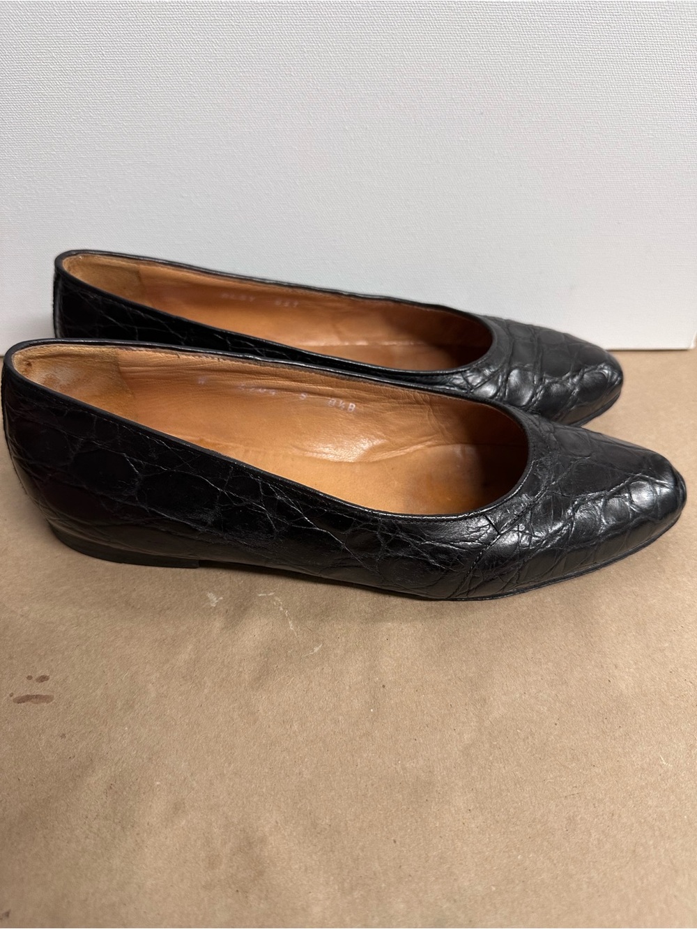 Classic Ralph Black Croc-Embossed Leather Ballet Flats - Picture 7 of 7